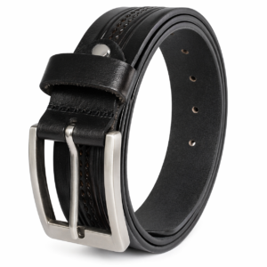 Men’s Leather Studded Belt – Black | TIMBER & TANNERY Genuine Leather Belt | Durable Metal Buckle | Casual & Formal Wear | Size 34