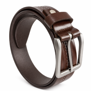 Men’s Leather Studded Belt – Brown | TIMBER & TANNERY Genuine Leather Belt | Durable Metal Buckle | Casual & Formal Wear | Size 32