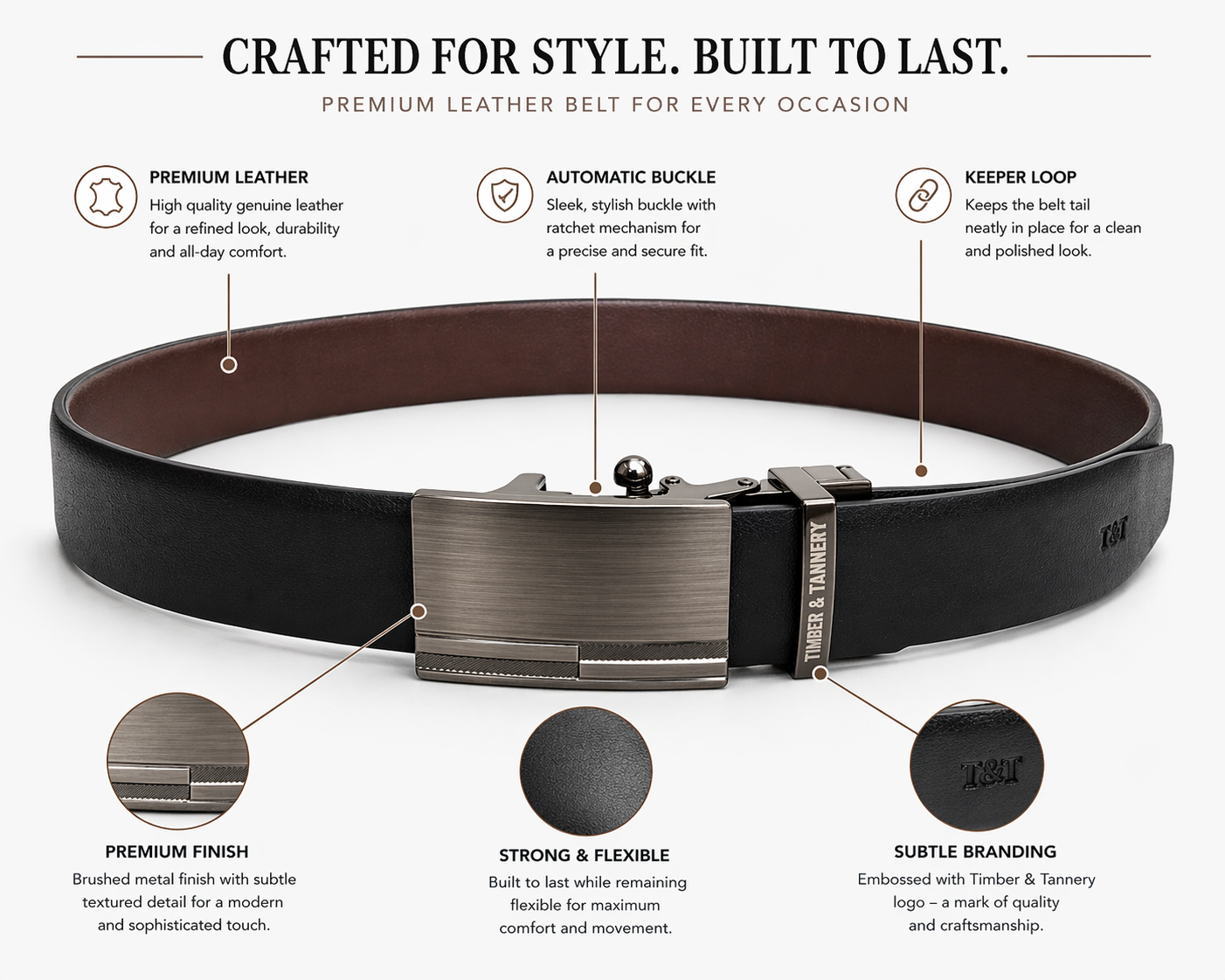 Genuine Leather Belt with Metal Buckle - Adjustable Fit 6503 - 2.25 main image 4