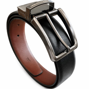 Men’s Reversible Leather Belt – Black & Brown | TIMBER & TANNERY Genuine Leather Dual Side Belt | Premium Rotating Buckle | Formal & Casual Wear | Size 34