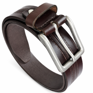 Men’s Embossed Leather Belt – Brown | TIMBER & TANNERY Genuine Leather Textured Belt | Premium Finish Durable Buckle | Formal & Casual Wear | Size 32